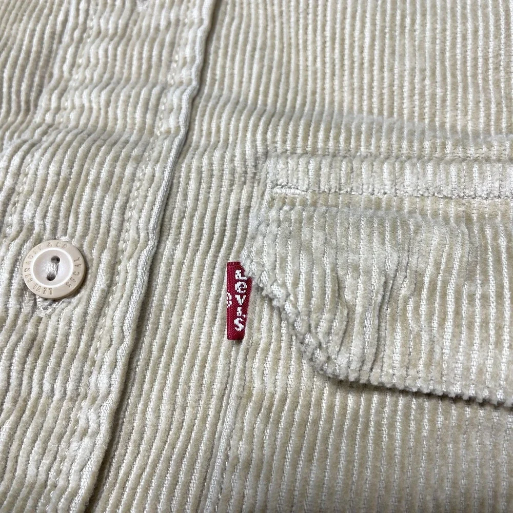 Levi's Shirt Mens Small Beige Corduroy Worker Relaxed Button‎ Front Long Sleeve
